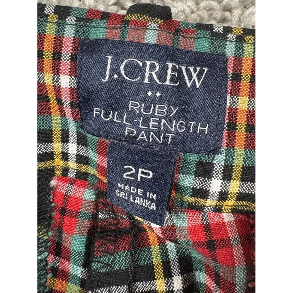 J Crew Ruby‎ Full Length Pant Holiday Red Tartan Plaid 2 Petite - Picture 4 of 8